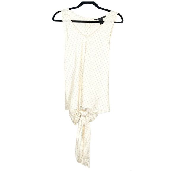 Marc Jacobs Women’s Cream Blue Flower Sleeveless Silk Blouse Large Tie Button - Picture 2 of 9